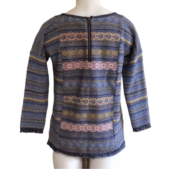 Lucky Brand Fringe Escape Boho Woven Embroidery Tapestry Knit Sweater Size XS - Picture 4 of 10